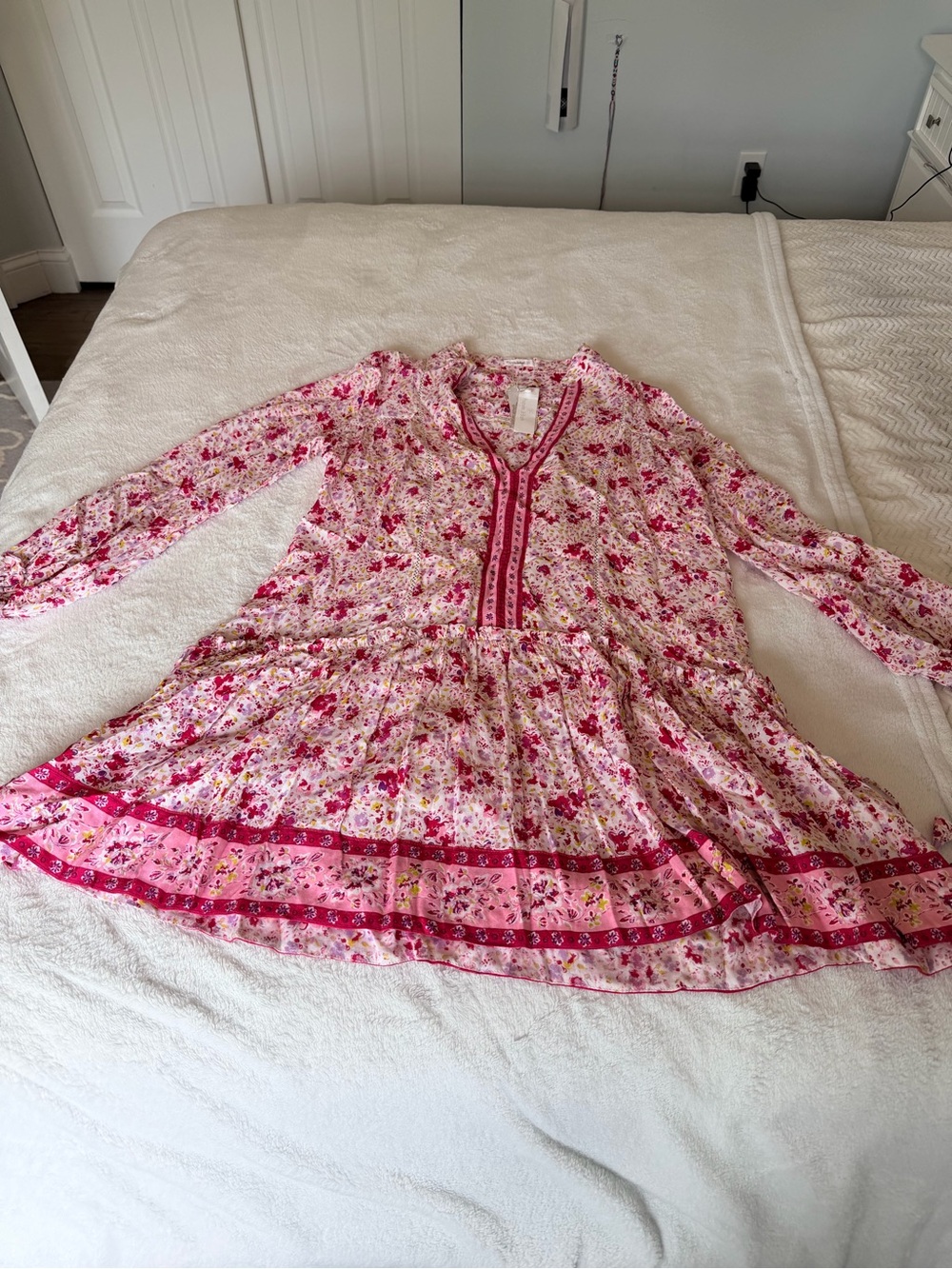 Poupette St Barth Floral Long-Sleeve Tiered Dress